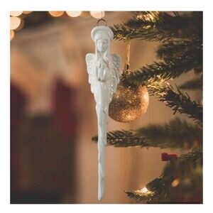 Vintage Angel Icicle Christmas Ornament Ceramic Glossy White Pencil Length 8 in